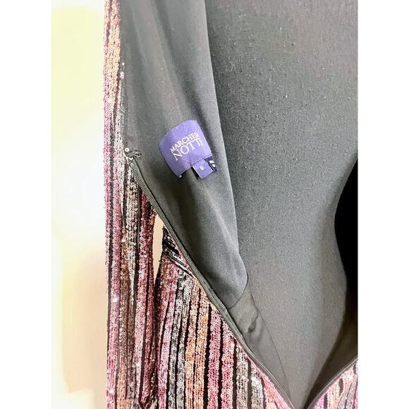 Marchessa Notte Cocktail Dress in Multicolor Striped Size 6 Sequin Lace Panel - Picture 5 of 5